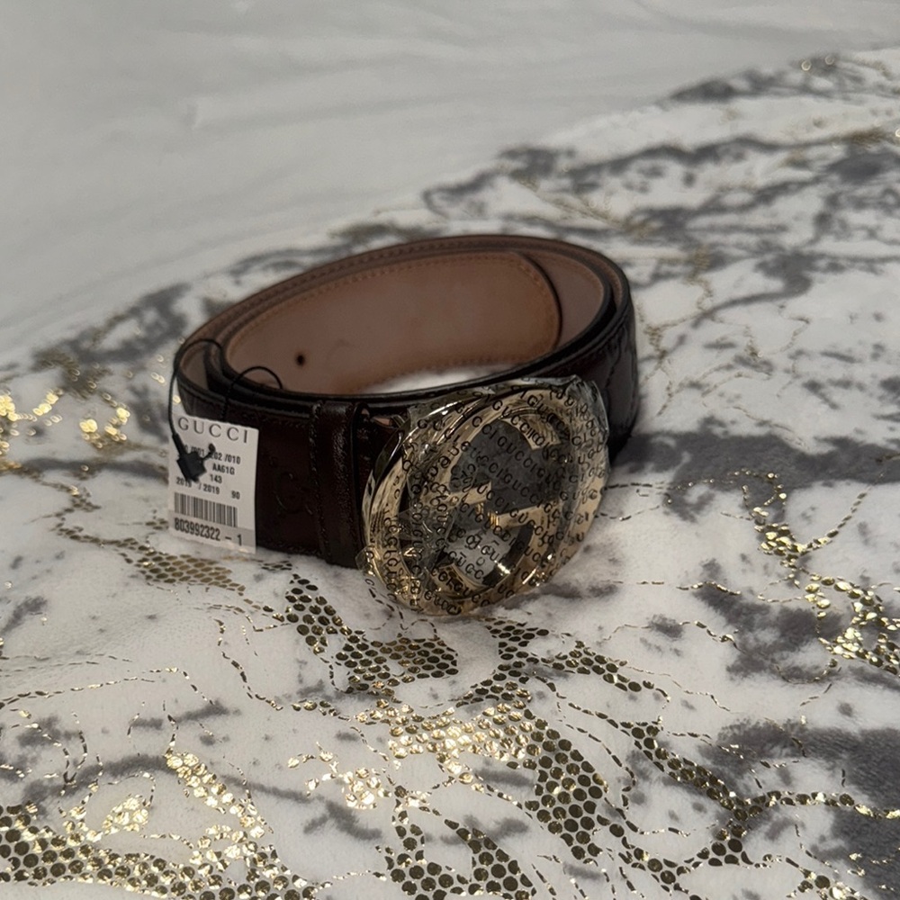 Gucci Brown Leather Belt with Gold Buckle